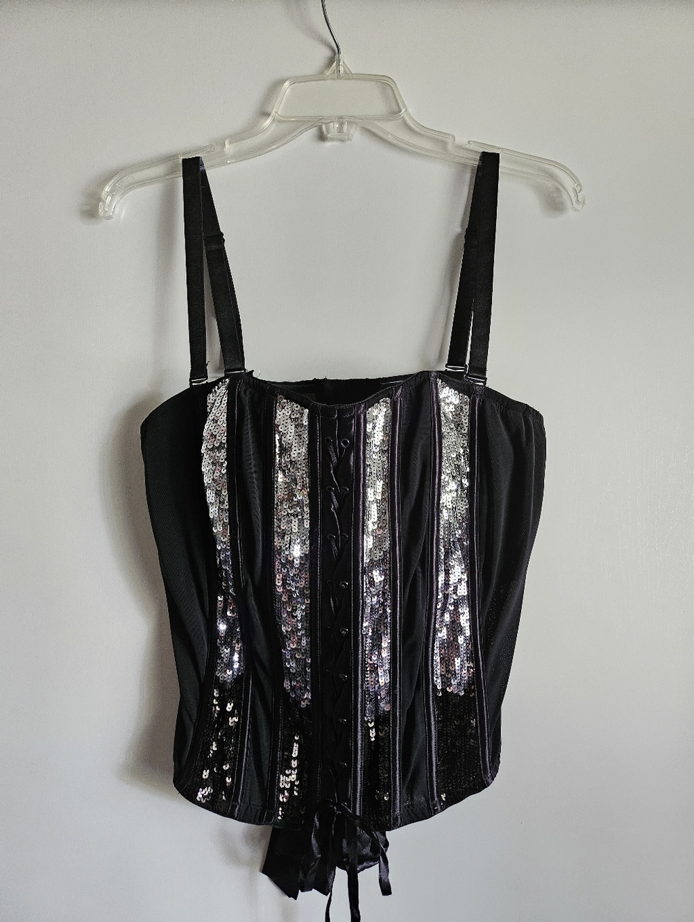 NWT Cacique Black & Silver Sequin Gothic Style Bustier Corset Women's SIZE 18/20